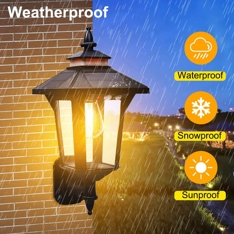 Outdoor Solar Wall Lights Dusk To Dawn With Motion Sensor, Waterproof lantern on wall in rain, patio garden use