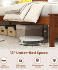 King Size Wooden Bed Frame With Cozy Upholstered Headboard And Rock Solid Thick Wood Slat Support For Legit Bedroom Vibes And Reliable Comfort All Night Long with 13 inch under-bed storage space.