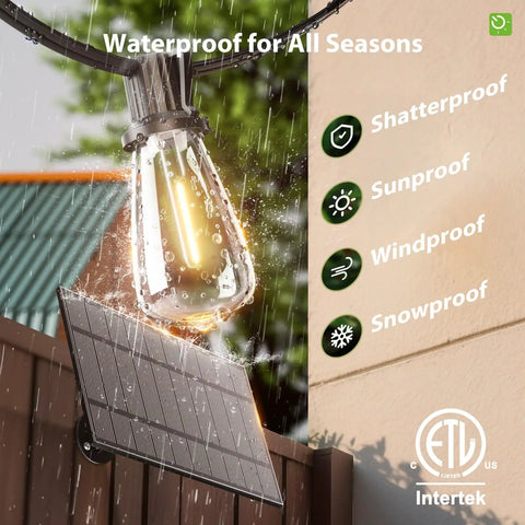 54 Ft Solar String Lights With USB Remote, Waterproof And Shatterproof Outdoor Patio Lighting with Solar Panel in Rain