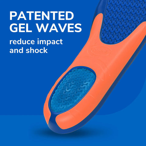 All Day Comfort Men Insoles With Massaging Gel And Arch Support 1 Pair Size 8 14 Trim To Fit close-up of gel waves for impact reduction