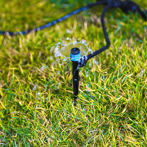 20 Pack Adjustable 360 Degree Drip Irrigation Emitters With 5 Inch Stakes For Quarter Inch Tubing, vortex fan dripper installed