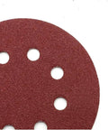 5 inch random orbital sanding disc with 8 pre-punched holes for dust extraction, 180 grit, for wood and metal surfaces.