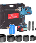 EZ8 Battery Hydraulic Knockout Punch Kit with Eight Ton Capacity, case, charger, draw studs, and punch dies for 1/2 to 2-inch holes
