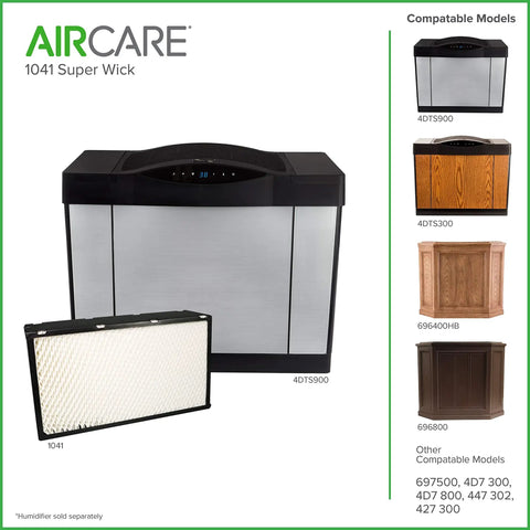 Replacement Console Wick For 1041 Humidifier, AHAM Certified Output, shown with compatible models and wick filter.