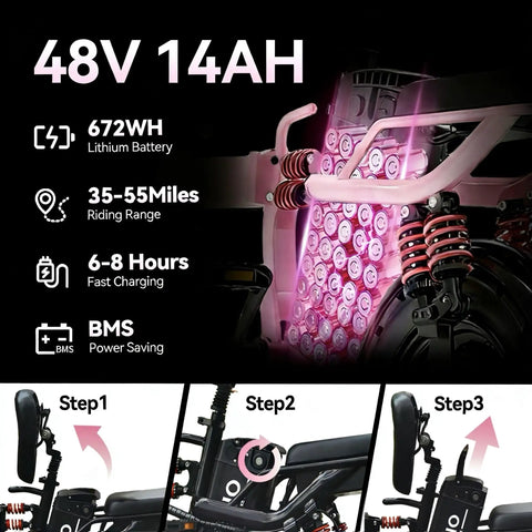Folding Electric Bike For Adults With 800W Peak Motor Up To 20 MPH, Removable 48V 14Ah Battery, 35-55 Mile Range details