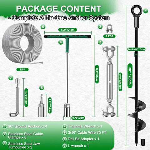Heavy Duty 30 Inch Ground Anchor Kit For Sheds And Gazebos Screw In Earth Anchors Four Pack With Accessories