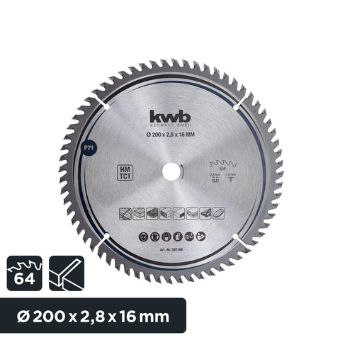 Premium 200 mm Carbide Tipped Circular Saw Blade With Sixty Four Fine Teeth for precision cuts on hardwood and plywood.