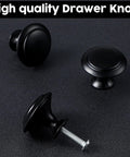 100 Count Matte Black Round Cabinet Knobs 1.18 Inch Drawer Knobs For Dresser Drawers Cabinet Doors And Kitchen Hardware Includes 100 Screws For Easy Mounting featuring screws for easy installation on a dark surface.