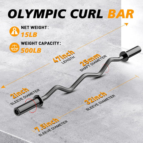 Ergonomic EZ Curl Bar For Home Gym Must Have, 47 Inch Bar With 2 Inch Weight Sleeves And Two Spring Collars, Heavy Duty