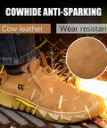 Welding Work Boots For Men Brown Mid Cut Steel Toe Slip On Safety Boots For Welders Built Tough For Construction And Industrial Jobs Indestructible Protection ASTM Certified Footwear with cow leather and wear resistant features.