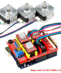 Badass V3.0 CNC Shield Expansion Board with A4988 stepper drivers and wiring for 3D printer control setup.