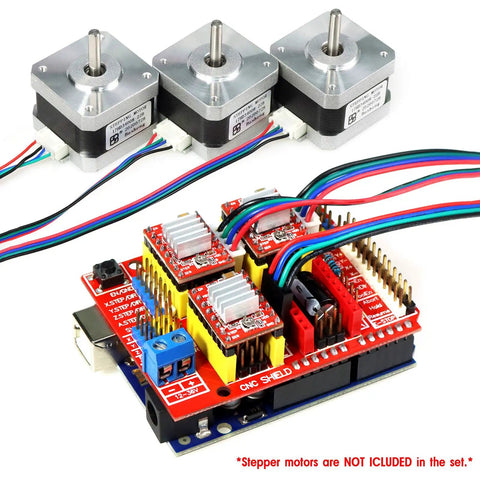Badass V3.0 CNC Shield Expansion Board with A4988 stepper drivers and wiring for 3D printer control setup.