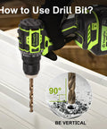 Heavy Duty Cobalt Drill Bits Set, 15 Pc M35 HSS with 135 Degree Tips shown in use with a 20V drill on a metal surface