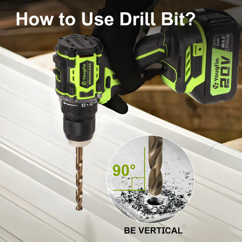 Heavy Duty Cobalt Drill Bits Set, 15 Pc M35 HSS with 135 Degree Tips shown in use with a 20V drill on a metal surface