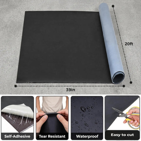 Fifty Mil Thick Self Adhesive EPDM Rubber Roofing Roll offering dead simple peel and stick installation on 39x20 inch black membrane.