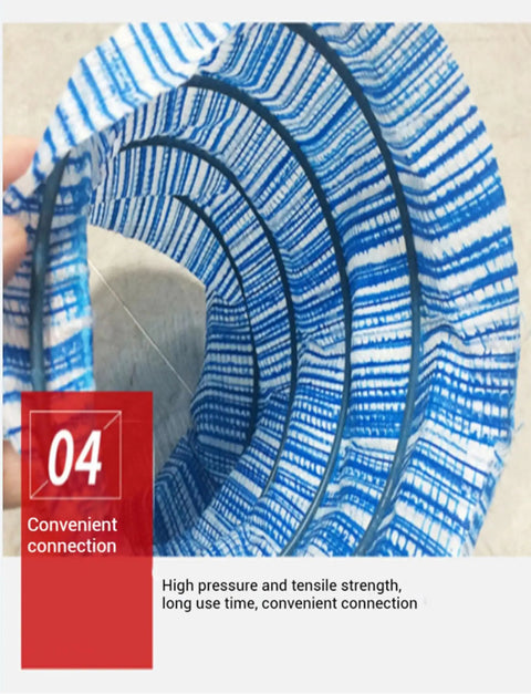 Close-up view of a six-inch perforated drain pipe with nonwoven filter layer and steel wire reinforcement.