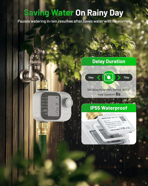2026 Upgrade Sprinkler Timer With Brass Inlets And Outlets For Garden Hose Programmable Water Timer For Yard And Lawn IP55 Waterproof Outdoor Hose Timer With Manual Irrigation And Easy Setup displayed outdoors