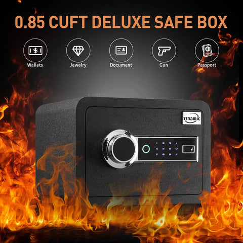 Biometric Fingerprint Safe Box 0.85 Cu Ft Heavy Duty Fireproof and Waterproof Cabinet for Home, Office, or Hotel with digital control panel