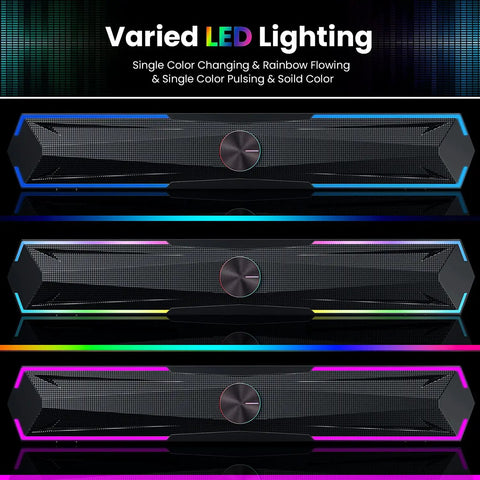 Desktop Computer Speakers With Clear Stereo Sound And Flowing LED Lights, Bluetooth And USB Input, 2x5W Power, LED modes