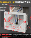 Pro Grade In Wall TV Box With Sleek Flange For Tidy Home Theater Wiring Durable Cord Hider Panel size dimensions for shallow walls.