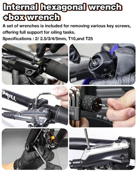 Internal hexagonal and box wrench set for Hydraulic Bike Brake Bleed Kit For Shimano, SRAM, Tektro, and Magura