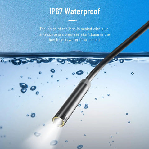 Portable Endoscope Camera With Light 1920P HD Borescope 8 LED Lights SemiRigid Snake Cable IP67 Waterproof For iOS And Android USB Type C And Micro USB Compatibility No Bluetooth Or WiFi Needed No BS Confined Space Inspection, IP67 waterproof probe underwater