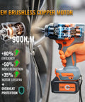 Bingoway 1/2 Inch Brushless Cordless Impact Wrench 900Nm high torque with brushless motor, efficiently used for car tire changes.
