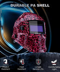 Leopard Pattern Auto Darkening Welding Helmet With True Color Lenses, Four Arc Sensors, on display with durability features
