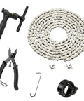 All In One Bike Chain Kit for 6 7 8 Speed 126 Links with Chain Tool, Master Links, and Bicycle Bell displayed