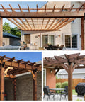Heavy Duty Steel Z Pergola Brackets 4 Pack 5 By 5 Inch Z Shape Connectors in installed outdoor wooden pergolas.