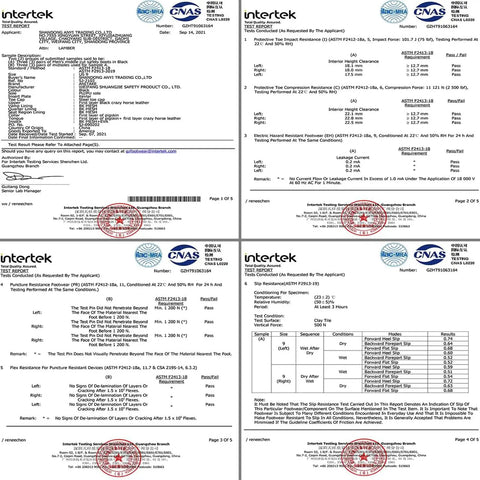 Certification documents for Rugged 6 Inch Steel Toe Work Boots For Men with Electrical Insulation, Non Slip Safety Boots