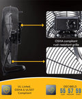 Side view of Heavy Duty 12 Inch High Velocity Floor Fan With All Metal Construction, showing OSHA compliant grille and speed control dial.