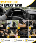 Heavy Duty Black Nitrile Gloves Rock Solid 8 Mil Thick Disposable Latex Free Powder Free Work Gloves For Mechanics And Diy Jobs Box Of 100 Medium Size, shown in versatile tasks like driving and cleaning.