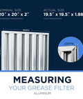 Diagram of a Two Pack Aluminum Hood Filter For Restaurant Exhaust Hoods Premium Baffle Grease Filter 19.5 Inch Square with measurements.