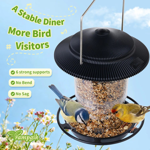 Retractable Outdoor Bird Feeder Set with Metal Hanger No Tools Needed Easy Snap Lock Install Durable Black Finish Weather Resistant Pack of 2