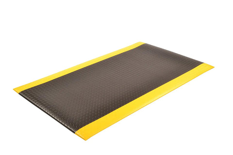 Diamond Sof-Tred Anti Fatigue Mat With Dyna Shield For Home Or Business 3 Foot By 12 Foot Beveled Edges Black Yellow Durable Cushioning