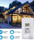 In Wall Timer Switch for Lights and Fans, 7 Day Programmable Digital Timer With 7 On Off Settings shown outside a lit house