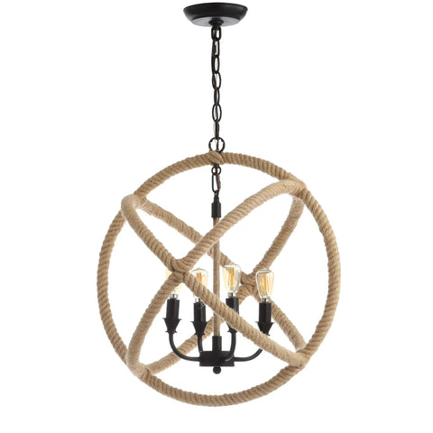 20 Inch Black And Brown 4 Light Iron And Rope Globe Pendant Light With Adjustable Height Totally Coastal Farmhouse Chandelier