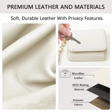 RFID Keychain Wallet Wristlet For Women With Coin Pocket And ID Window Beaded Key Chain Wristlet Beige Material Details