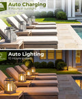 Outdoor Solar Lanterns With Flickering Flame 2 Pack Rustproof Metal LED Lights for patio deck yard, daytime and nighttime view