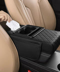 Leather Car Center Console Cover 5 In 1 Multifunctional Armrest Cushion With Cup Holders Phone Slot Tissue Box And Side Pockets
