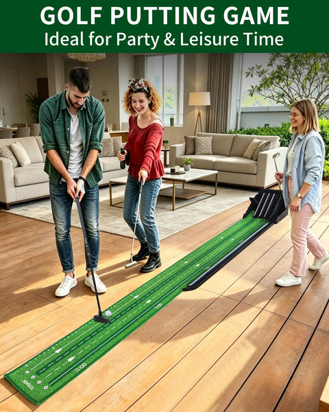 Indoor Putting Green Mat For Home Office Backyard Practice With Uphill Putts And Auto Ball Return, Golf Mat in living room