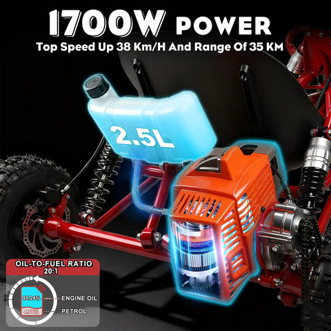 Gas Powered Go Kart 64Cc For Adults And Kids Off Road 2 Stroke Drift Cart with 2.5L Tank and hydraulic rear disc brakes