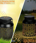 Outdoor Solar Lanterns Pack of 2 Waterproof Hanging Lanterns With Handles, metal solar lights charging and glowing at night