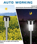 Day and night view of 12 Pack Solar Garden Lights Waterproof Path Lights Stainless Steel LED Outdoor Lighting
