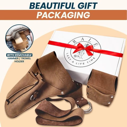 Full-Grain Leather Garden Utility Belt For Women with packaging, tool holster, apron, hammer holder, gift box, lifetime warranty