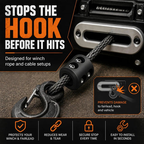 Rubber Winch Stopper for Cable for ATV UTV and Truck Protects Towing Hook and Synthetic Rope From Wear and Damage Shields Bumper