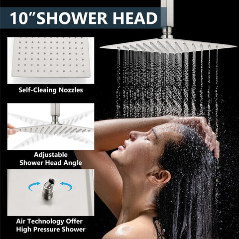 Ceiling Mount Rain Shower System With 10 Inch Shower Head And Handheld Spray High Pressure Faucet Set Top Notch All Metal SUS304