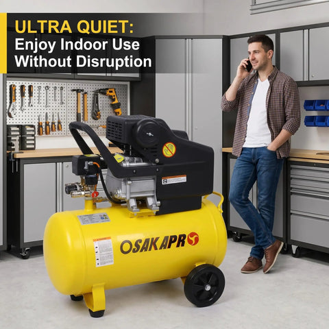 Osaikapro 3.5Hp Oil-Lubricated Air Compressor, Ultra Quiet 10 Gallon Tank, 115 Psi Max Pressure, Ideal For Nailing Painting And Inflation, Perfect Tool For Home Garage Or Indoor Workshop Projects