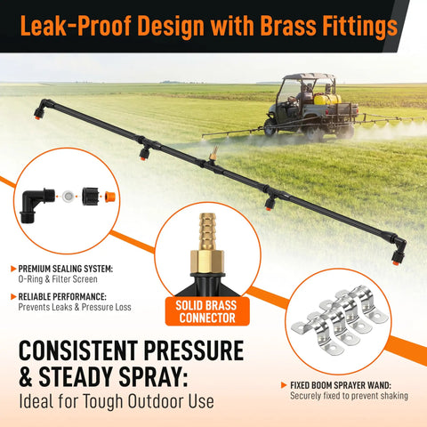 Wide Coverage Boom Sprayer Wand With Four Nozzles For Lawn Big Yard And Farm Use Brass Fittings ATV UTV Tow Behind Sprayer Kit Leak Proof Agricultural Lawn Spray System For Large Yards Fields And Pastures
